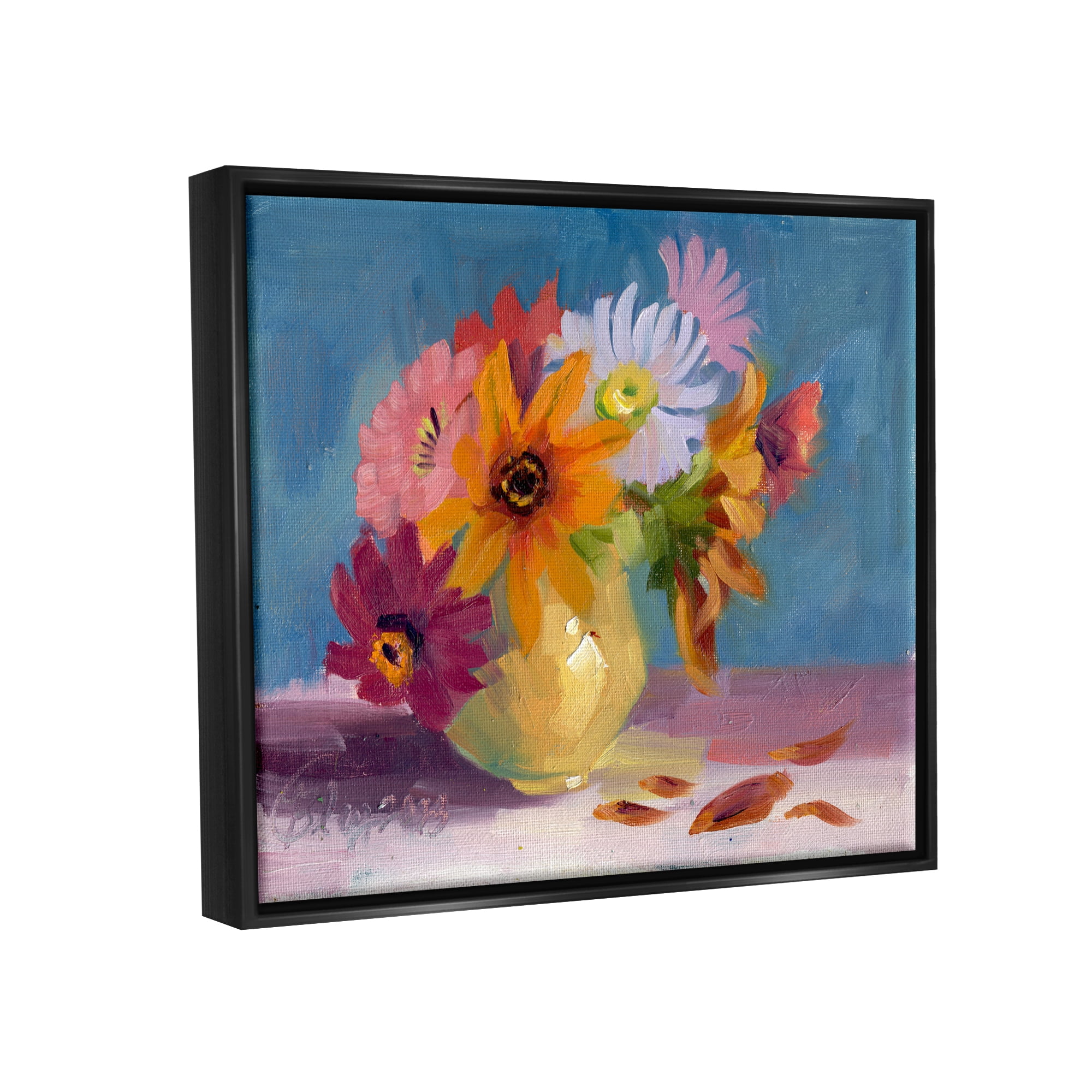 Stupell Industries Vivid Mums Painting Botanical & Floral Painting Black Floater Framed Canvas Art Print Wall Art, 21 x 17
