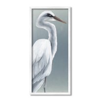 Stupell Industries White Heron Portrait Animals & Insects Painting White Framed Art Print Wall Art, 13 x 30