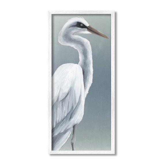 Stupell Industries White Heron Portrait Animals & Insects Painting White Framed Art Print Wall Art, 13 x 30