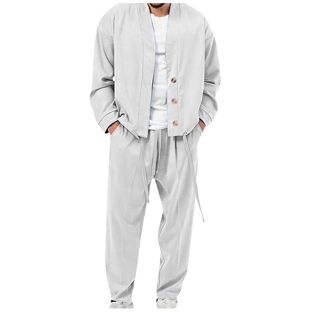 UVEASISHA Jogger Sets for Men 2 Piece Casual Lapel Button Jacket Sweatsuit Drawstring Long Pants Tracksuit Outfits 2025 Fall Loose Sport Suit Set Sales Today