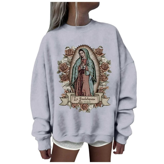 EHQJNJ Sweat-Shirt Blanc à Col Rond pour Femmes Mode Décontractée Manches Longues Sweat-Shirts Imprimés Pull Sans Capuche Sweat-Shirts Graphiques