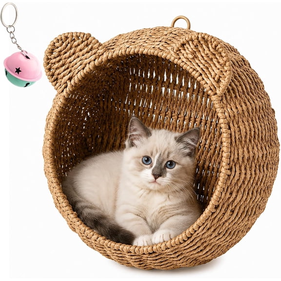 Wall Mounted Cat Basket, Natural Woven Cat Bed Furniture for Indoor Cats