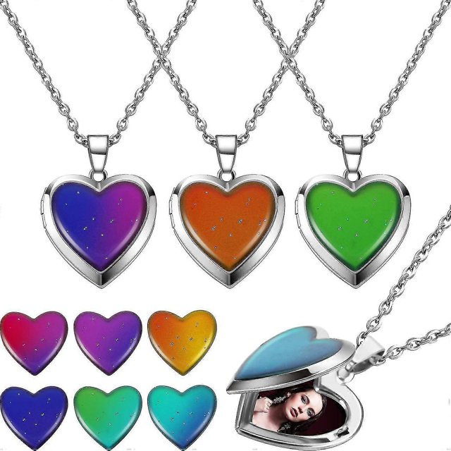 Heart Mood Locket Necklace For Kid ,girls Stainless Steel Temperature Sensing Color Changing Love Shape Mood Necklace Birthday Gift Valentine's Day
