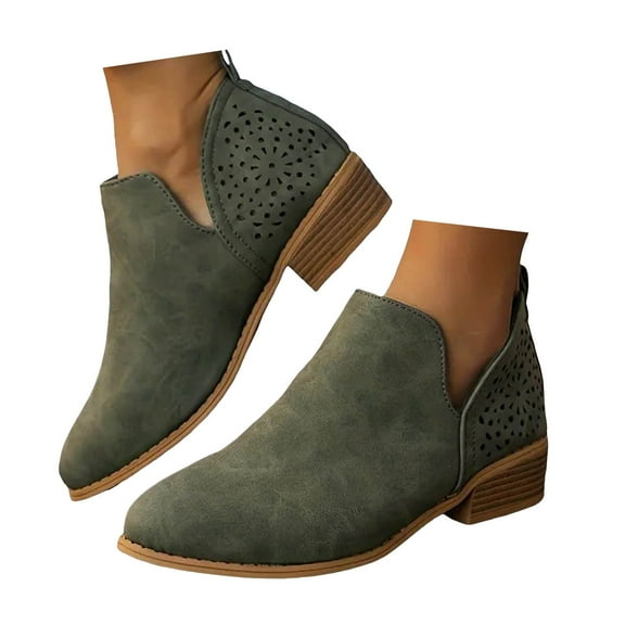 Oyedens Ankle Boots for Women Fashion Casual Suede Pointed Toe Low Heels Wide Calf Short Booties