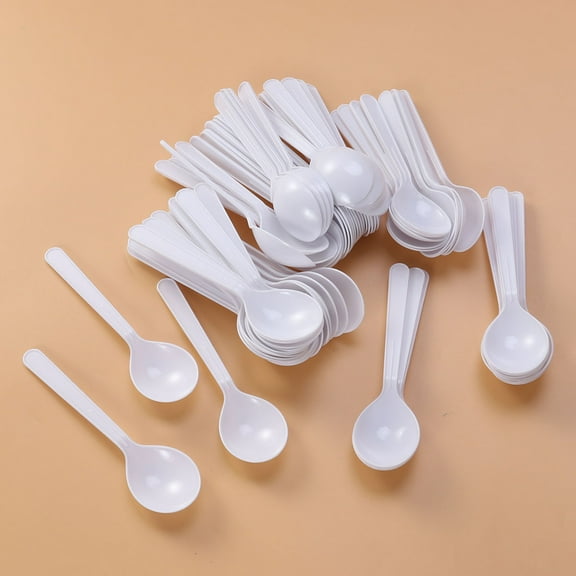 WRITWAA 88Pcs Disposable Plastic Spoons White Safe Material for Ice Cream Pudding and Appetizers