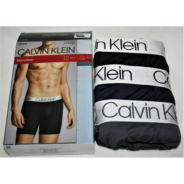 Calvin Klein Men`s Microfiber Boxer Briefs Pack of 3 Large Black, Blue,  Grey 