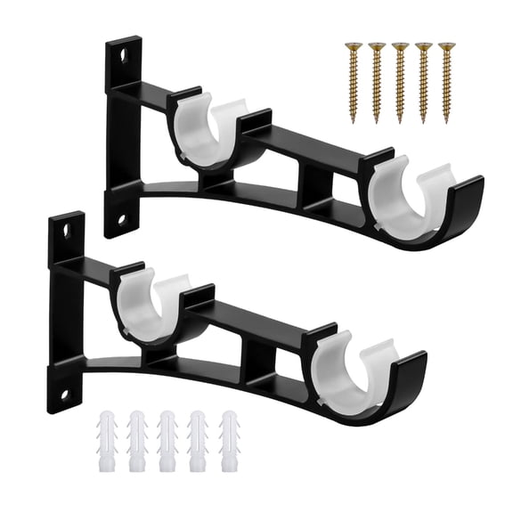 JZROCKER Curtain Rod Brackets,Double Curtain Rod Bracket,Heavy Duty Curtain Rod Holders for Wall Double Curtain Brackets Hook