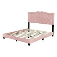 thumbnail image 6 of Pink Upholstered Bed Frame - Queen Size Modern Velvet Platform With Headboard And Rivets Rivet Decoration, 6 of 7