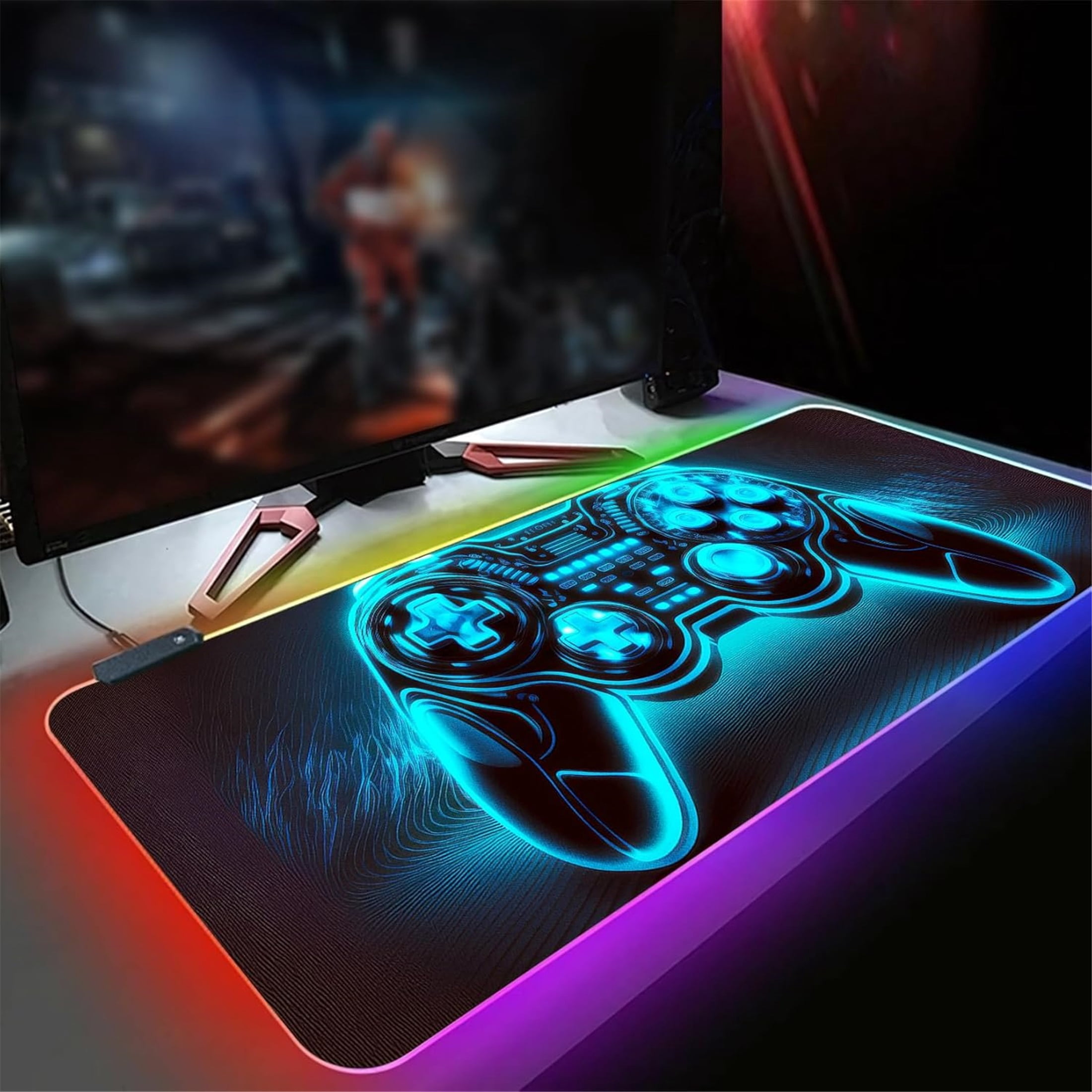 XL Led Gaming Mouse Pad with 14 Light Modes - Light Up Gamer Mouse Pad,31.5 x 11.8in Non-Slip Gamepad Style RGB Large Gamer Mousepad,Black Long Glowing Gaming Accessories for Desk,Waterproof