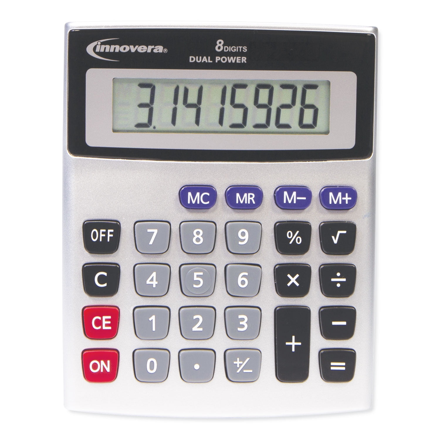 Innovera 15927 8-Digit Dual Power Desktop Calculator, with AAA Batteries, Black