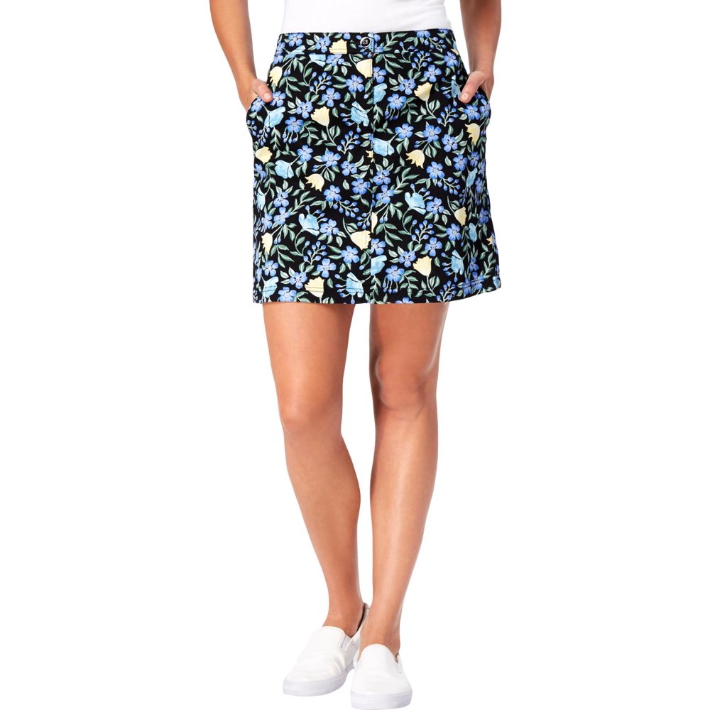 Karen Scott Karen Scott Womens Denim Floral Skort Black 14 Walmart