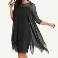 thumbnail image 2 of Fsqjgq Long Flowy Dress A Line Dresses for Women Fashion Chiffon Overlay Three Quarter Sleeve Lace Dress Oversize S-5Xl Black Size S, 2 of 7