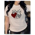 thumbnail image 1 of Women's Black Cotton Graphic T-Shirt - Leopard & Checkered Heart Print with Love Lettering, Loose Fit Round Neck Short Sleeve Breathable Casual Top for Summer Parties & Casual Attire, 1 of 7
