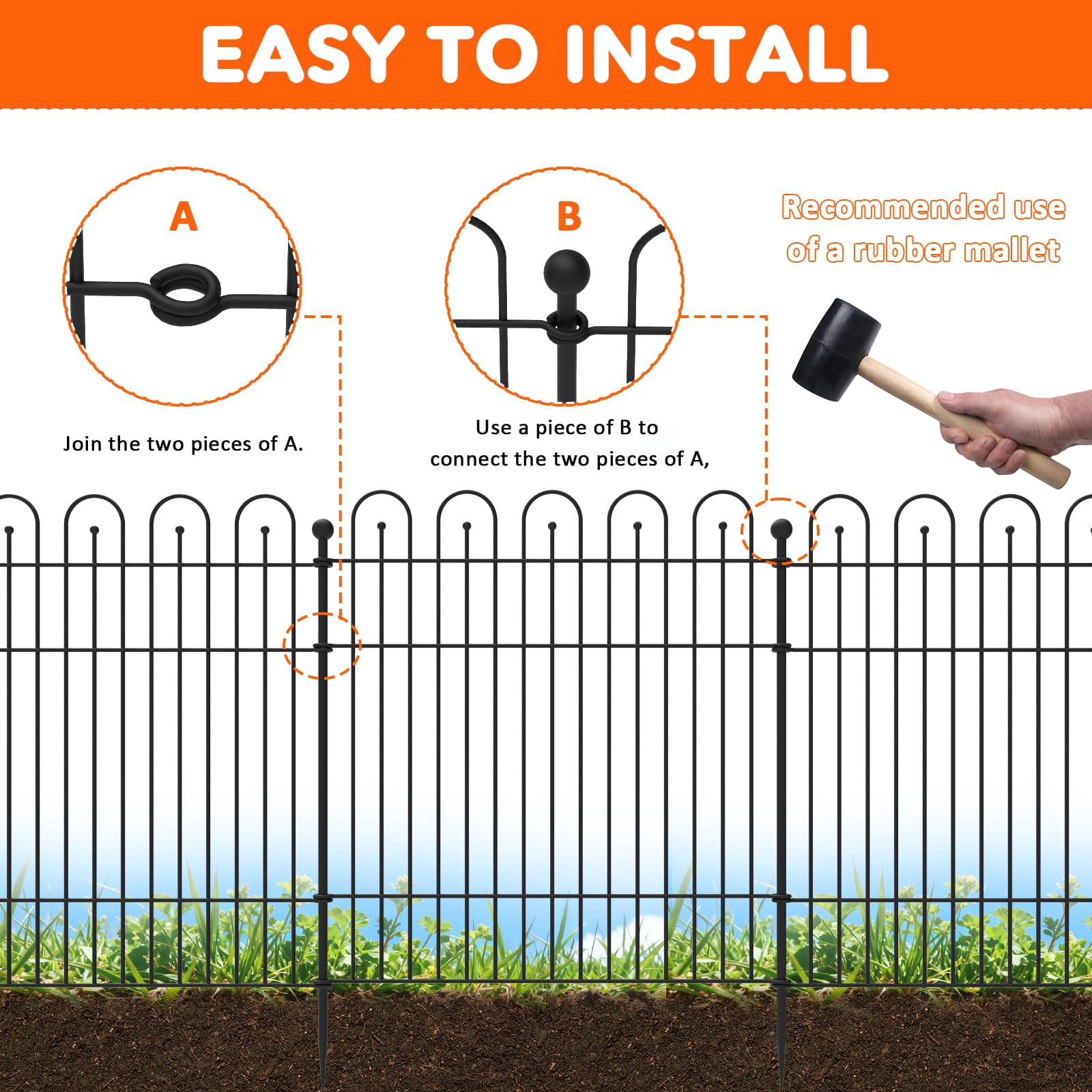 Yacona 10 Panels Garden Fence Animal Barrier, 32 in (H) x23.6ft (L) Outdoor Dog Fence with Lock, No Dig Fencing for Yard