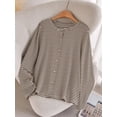 thumbnail image 5 of Women's Plus Size Striped Button Front Cardigan, Round Neck Long Sleeve Loose Fit Top for Work, Office, Everyday & Casual Wear, 5 of 8