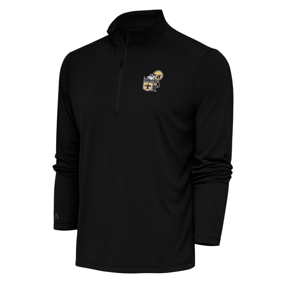 Men's Antigua Black New Orleans Saints Team Logo Throwback Tribute Quarter-Zip Pullover Top