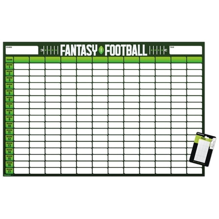 Fantasy Football 12 Team Draft Board Wall Poster, 14.725" x 22.375"
