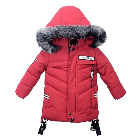 

EHTMSAK Children Boy Girl Hooded Jackets Toddler Baby Faux Fur Pockets Long Sleeve Outerwear Zip Up Fall Winter Coat Red 1Y-6Y 90/M