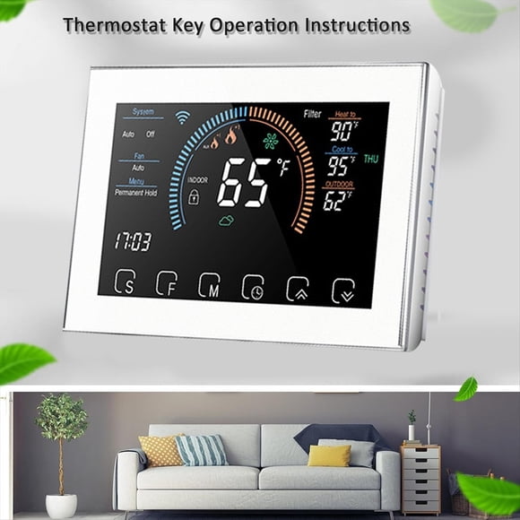 Smart WiFi Thermostat 4.8 Inch LCD Touch Screen Wireless Heat Pump Thermostat C-Wire Adapter Included