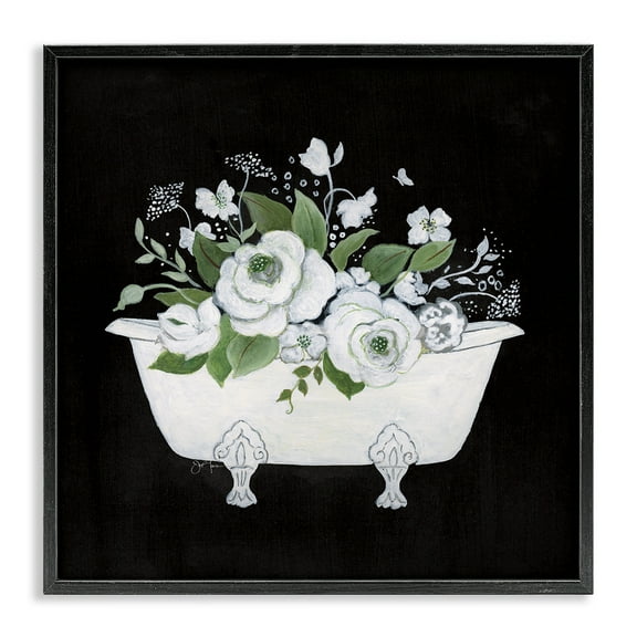 Stupell Industries White & Black Bath Typography Painting Black Framed Art Print Wall Art, 12 x 12