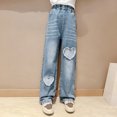 thumbnail image 2 of Cute Clothes For Girls 10-12 Preppy Girls Vintage Jeans Wide Leg Baggy Denim Pants Cute Bow High Elastic Waist Y2k Trousers Summer Casual Kids Streetwear, 2 of 4