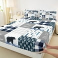 thumbnail image 3 of Manfei Kawaii Blue Buffalo Bed Sheets for Kids, Art Abstract Patchwork King Sheets, Rustic Farmhouse Bear Sheet Set, Luxury Bedroom Decor, 4 Pieces, 3 of 7