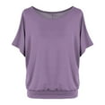 thumbnail image 2 of nochalofo Purple Boat Neck Leisure Womens Summer Tops, Batwing Sleeve Oversized T Shirt Loose Crew Top, 2 of 5