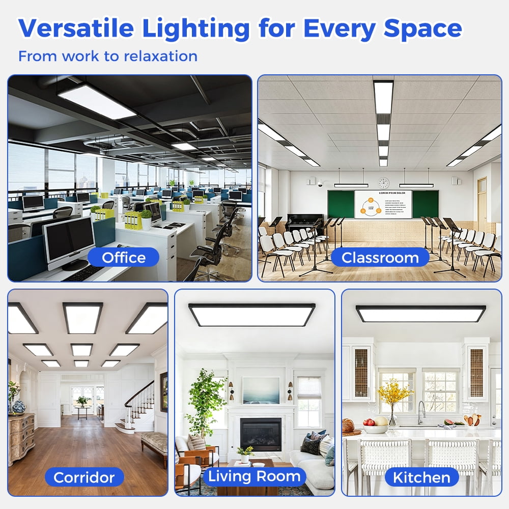 2 Pack 1x4 LED Flat Panel Light – 5500LM Ultra-Bright, Dimmable 30-50W, 3000K-6500K Adjustable, 0-10V Dimming, Slim Surface Mount Ceiling Light for Office, Home, Garage