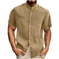 thumbnail image 7 of ibuvkizy Shirts for Men Summer Short Sleeve with Button Down Solid Color Casual Tops Khaki,XL, 7 of 7