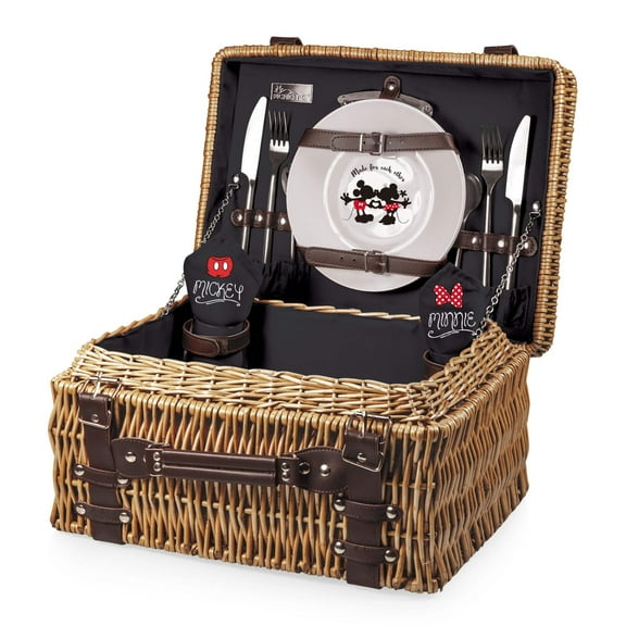 PICNIC TIME Disney Mickey and Minnie Mouse - Champion Picnic Basket, Black with Brown Accents