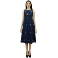thumbnail image 3 of Bimba Women's Embroidered Denim Shift Dress Sleeveless Mid Calf Length Casual Dresses, 3 of 9