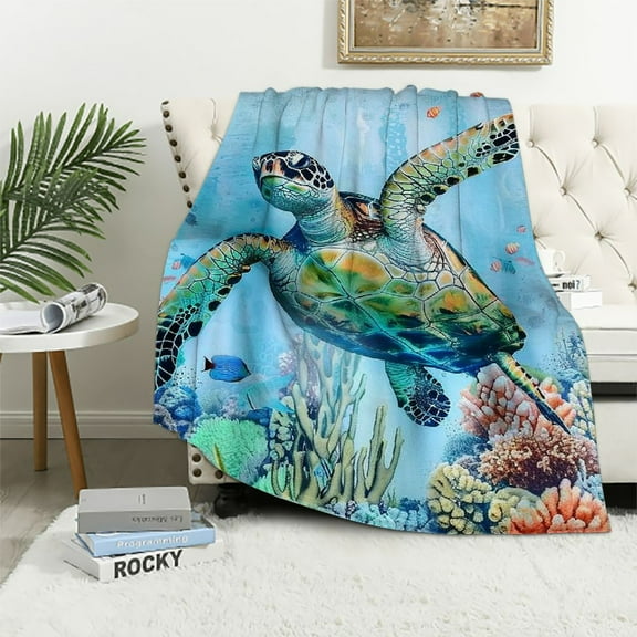 Patifu Turtle Ocean Corals Warm Lightweight Blanket Soft Fleece Blankets Throw Blanket for Living Rooms Sofa All Seasons 40x50in