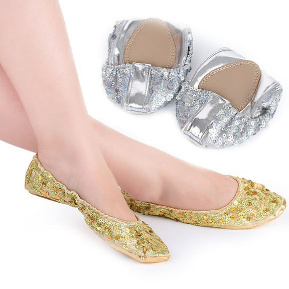 OULII 1Pair Golden Round Plate Shoes with Stretch Cord for Comfortable Fit