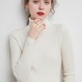 thumbnail image 3 of Suéter de mujer Otoño e Invierno Suéter de lana engrosado Cuello alto Jersey de barra de tiro Solapa corta Camisa de base de punto entallada, 3 of 5