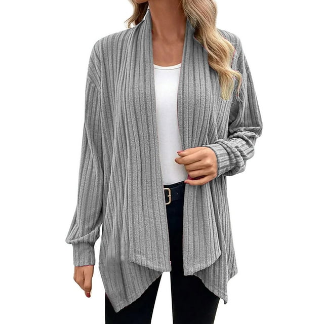 Kaemgyyd Womens Lightweight Cardigan Casual Open Front Kimono Ruffle Loose Cardigans Fall Fashion Ribbed Knit Winter Outerwear