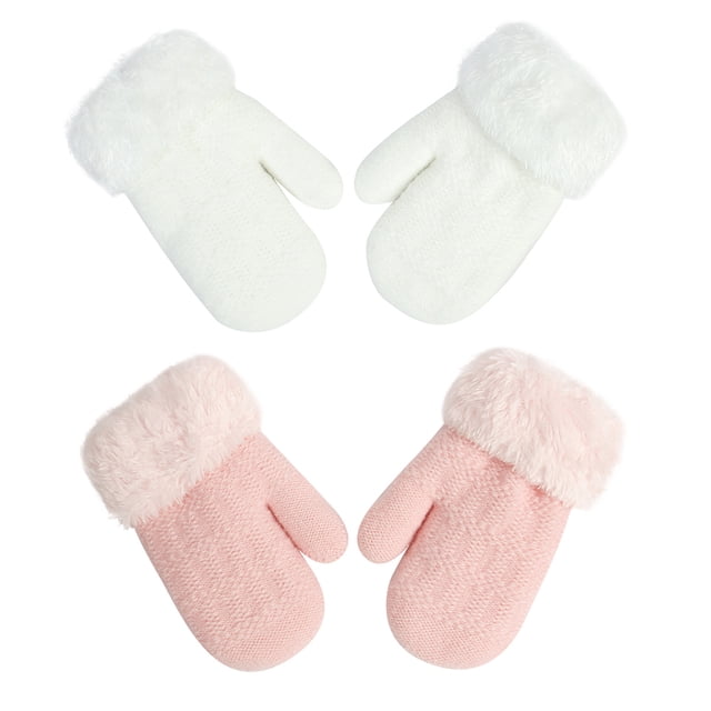 2 pares de guantes infantiles de otoño e invierno, guantes antideslizantes cálidos y de punto de cachemira