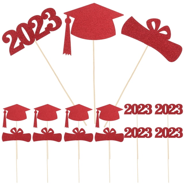 CRAFTHROU 15pcs Graduation Centerpieces Graduation Picks Red Wooden DIY Decor for Friends and Families