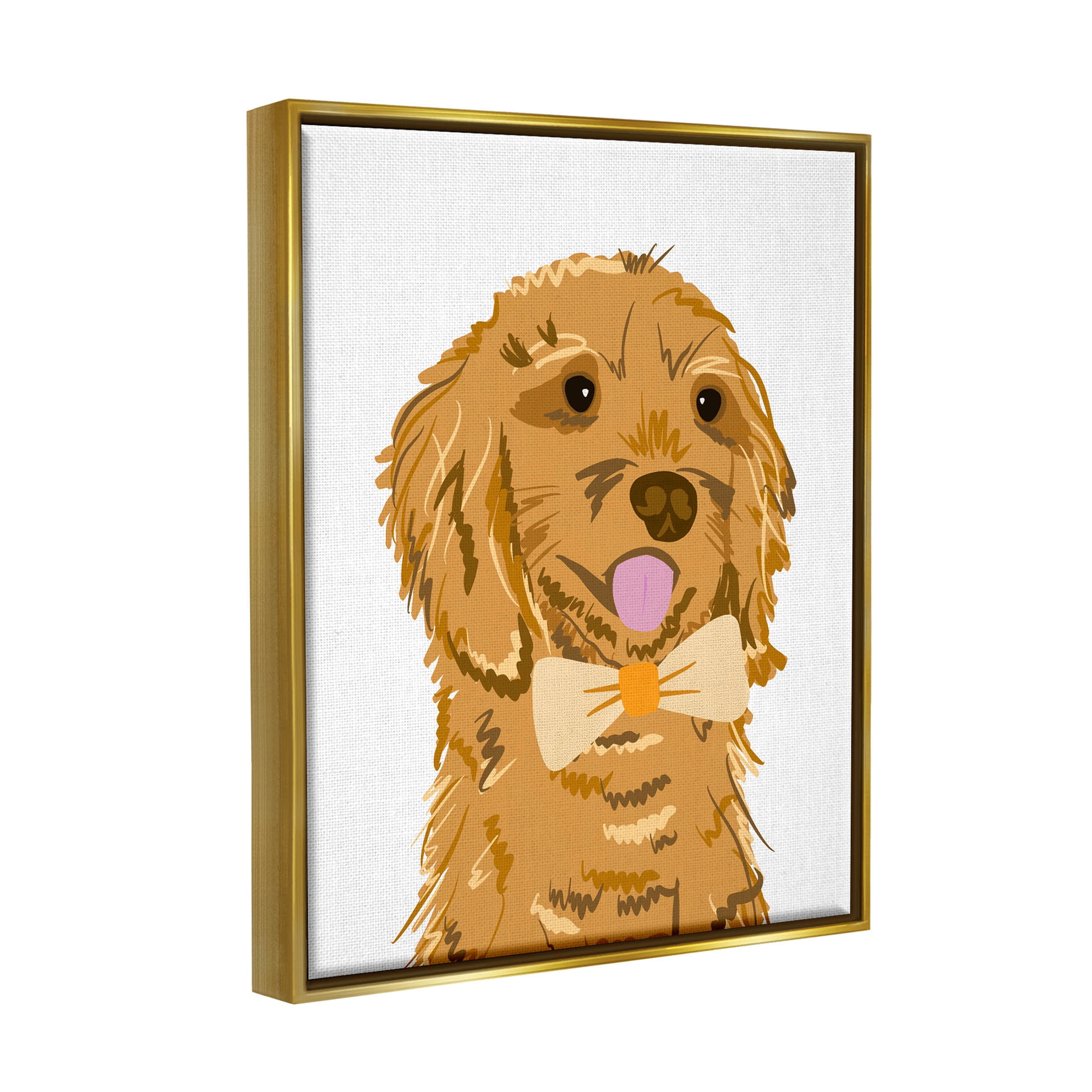 Golden Retriever Puppy Bowtie Pet Animals & Insects Graphic Art Metallic Gold Framed Art Print Wall Art