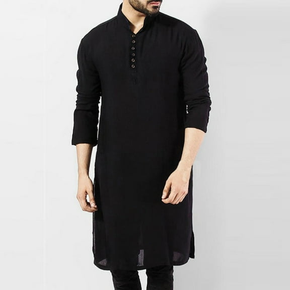 Mens Indian Traditional Kurta Shirt Long Sleeve Ethnic Kaftan Shirt Blouse Tunic