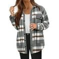thumbnail image 2 of Baberdicy Women's Plaid Lapel Jacket, Casual Contrast Color Fleece Lined Fall Winter Coat , Plaid Fleece Shacket, Corduroy-Collar Jacket, Fall Flannel Coat Grey Xxl, 2 of 5
