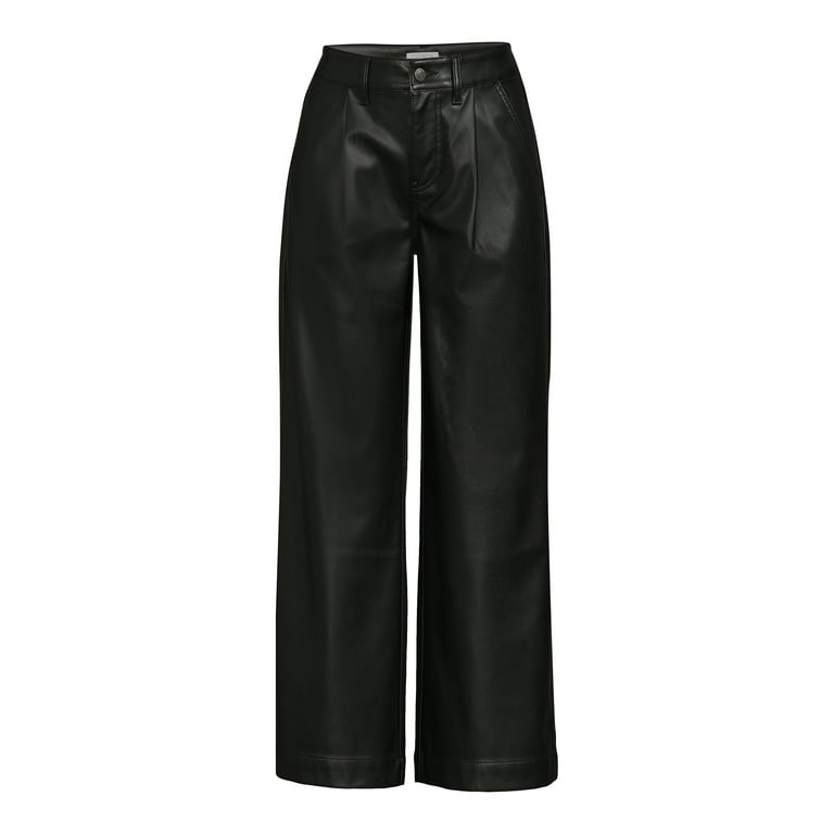 Time and Tru Women's High Rise Faux Leather Wide Leg Trousers – Regular,  Short, Long Inseams Available 