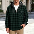 thumbnail image 2 of Men's Plaid Shirt with Chest Pocket,Button Long Sleeve Hooded Pullover Top with Drawstring,Trendy Casual Outfits, 2 of 7