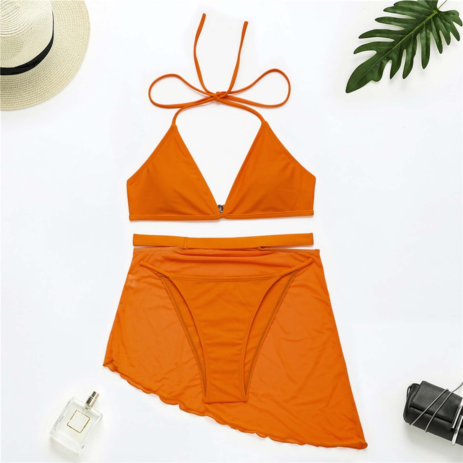 Ecqkame Three Pieces Swimsuit Women Beach Skirt Bikini Set Sexy Halter