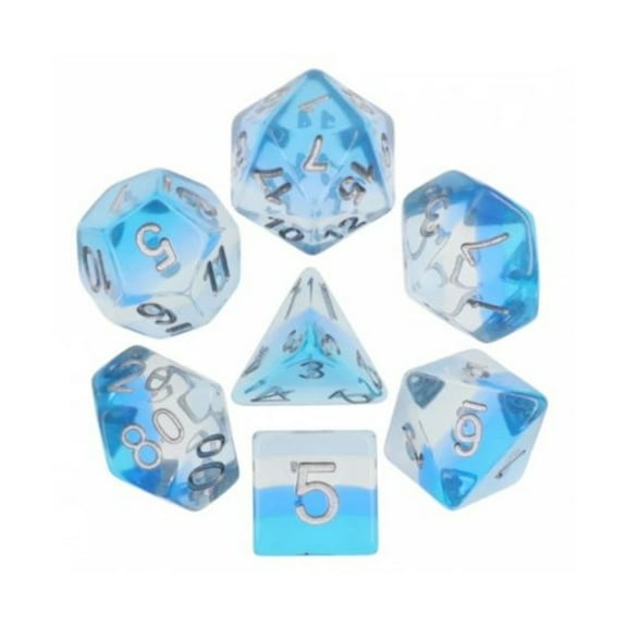 Foam Brain Games Poly Set -Translucent Blue Gradients w/Silver (7) New