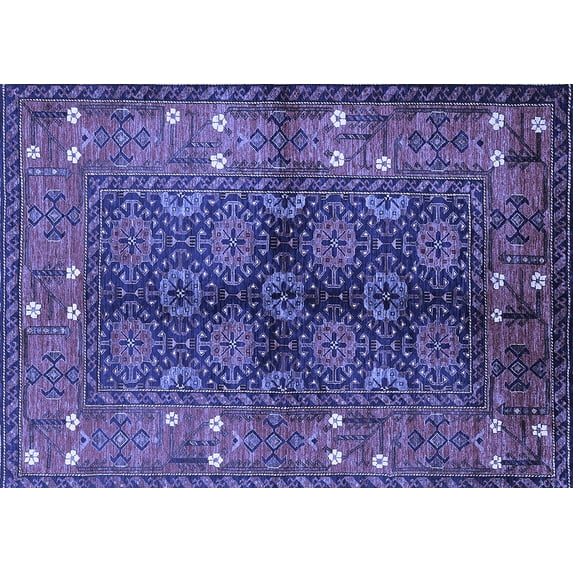 Ahgly Company Machine Washable Indoor Rectangle Oriental Blue Industrial Area Rugs, 5' x 7'