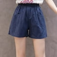 thumbnail image 6 of CHWGFWL Shorts Women Trendy Women's High Waist Linen Loose Casual Thin Wide Leg Linen Shorts Mid Length Shorts Women Denim Shorts Women (Navy Blue ,M), 6 of 6