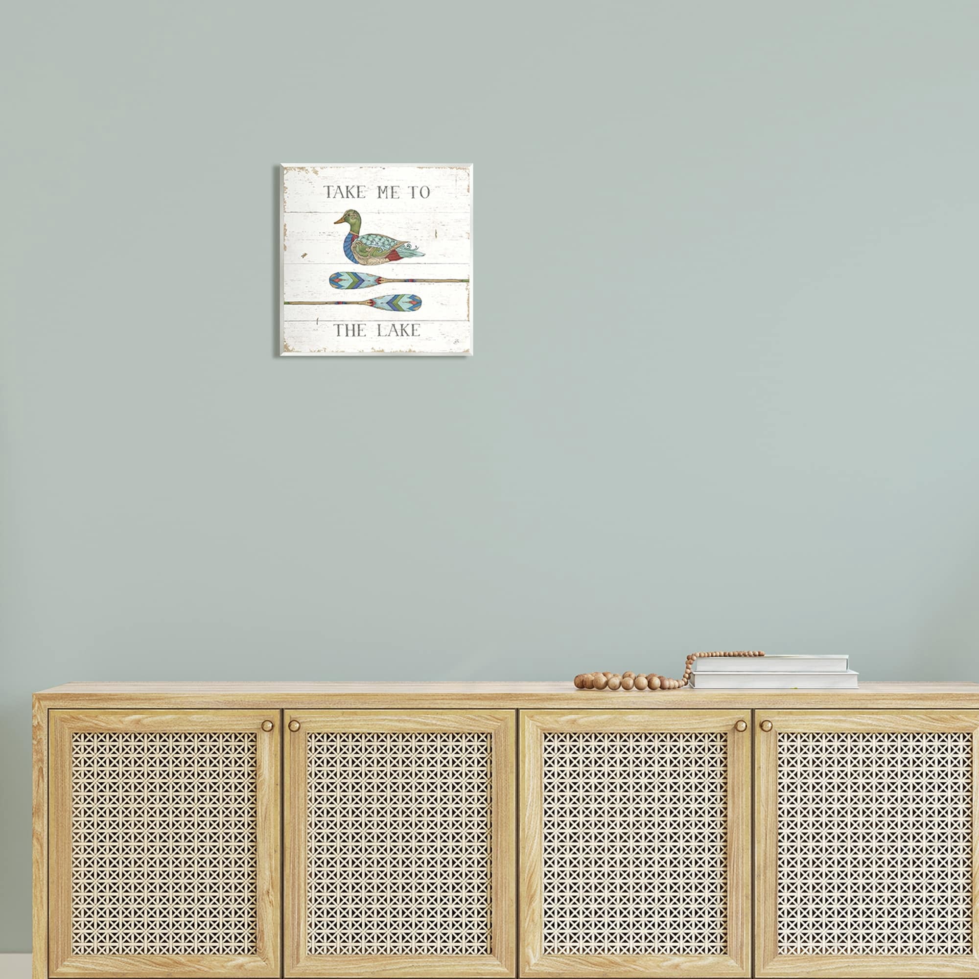 Stupell Industries Take Me To Lake Typography Patterned Duck & Ores Graphic Art Unframed Art Print Wall Art, Design by Daphne Brissonnet