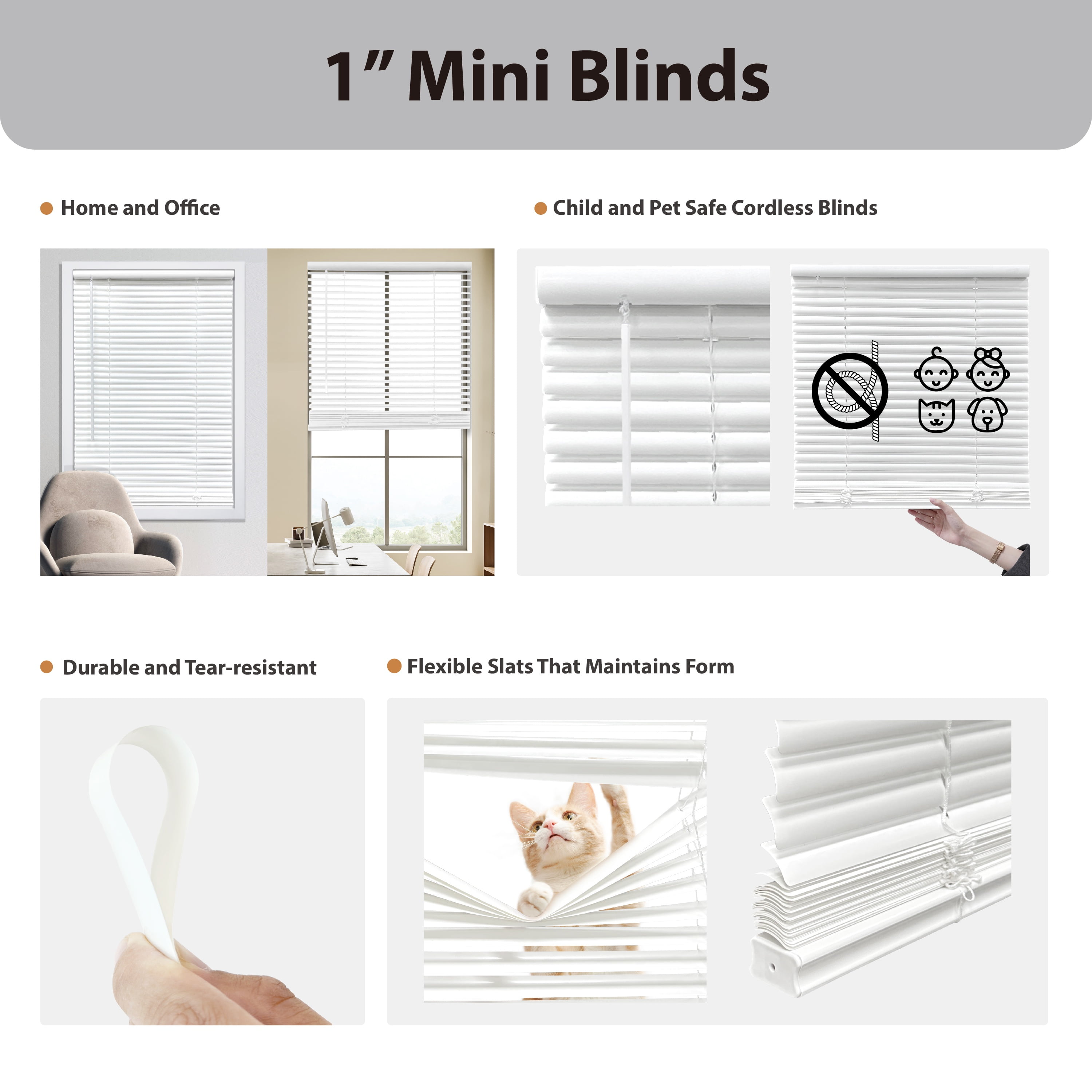 Regal Living, Cordless 1 inch Eco Mini Blinds, Light Filtering, White, 72W x 60L