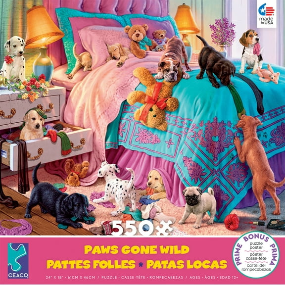 Ceaco Paws Gone Wild Naughty Puppies Interlocking Jigsaw Puzzle, 550 Piece