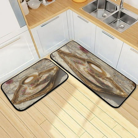 

Kitchen Rugs and Mats【2 PCS】Non Skid Cappuccino Painting Creative Kitchen Mat